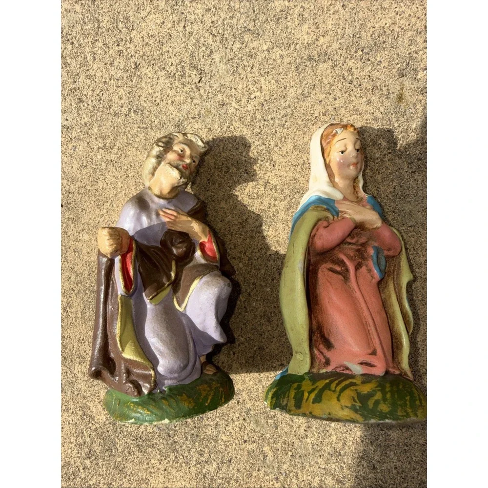 Vintage Paper Mache Nativity Figurines Set of 6 Hand Painted